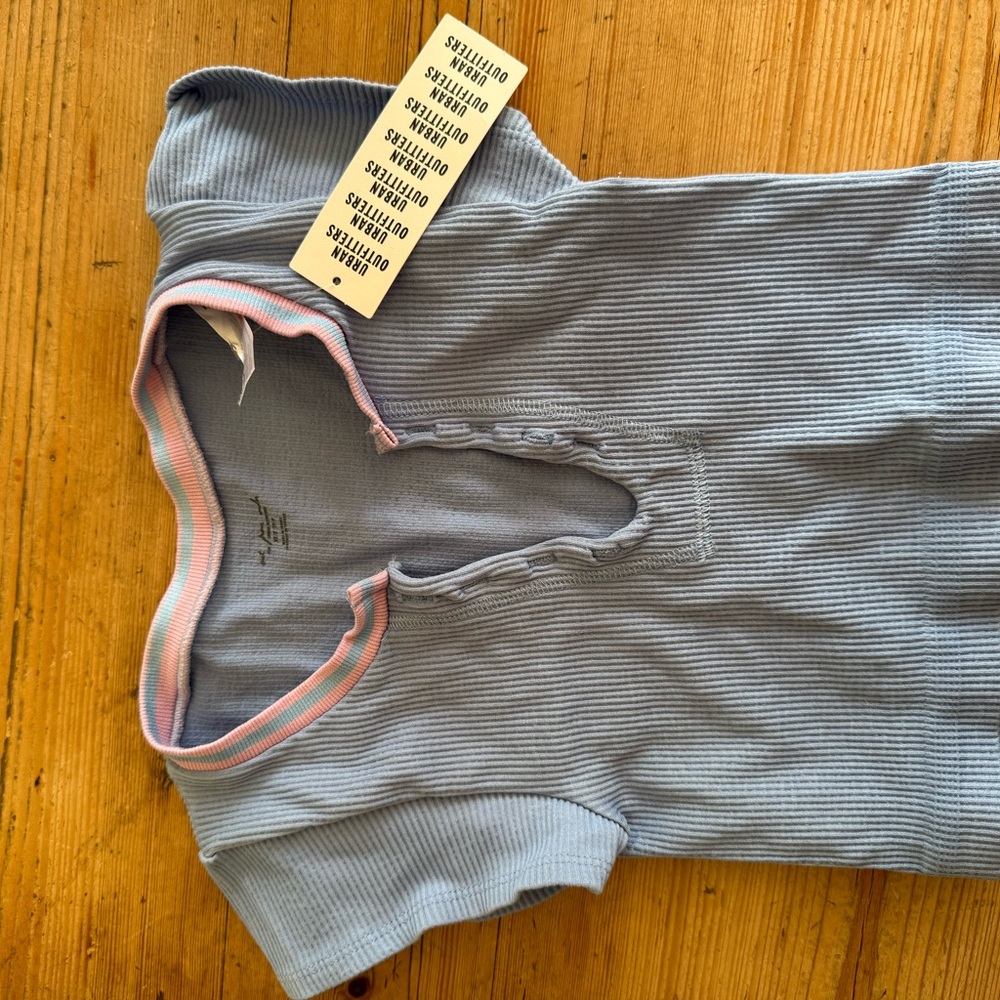 Blue Ribbed “go for gold” Urban Outfitters top